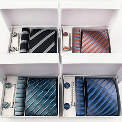 Men's Tie Pocket Square Cufflinks Tie Clip Set 1200 stitch Jacquard Fabric