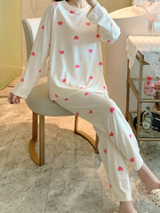 Heart Print Long Sleeve Pajama Set Women's Sleepwear & Loungewear