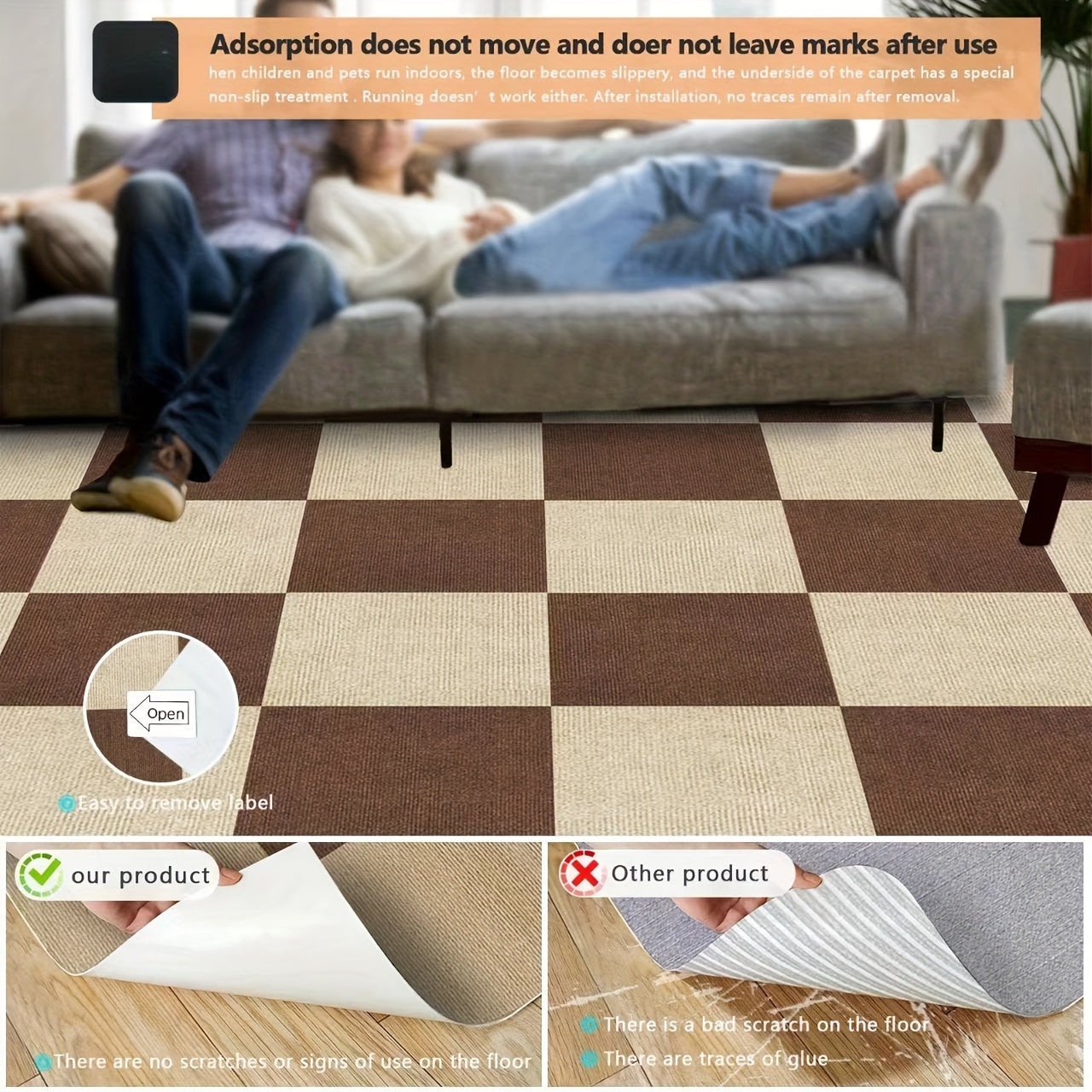 30pcs Anti-slip Carpet Sticker Self-adhesive Square Carpet for Home Decor