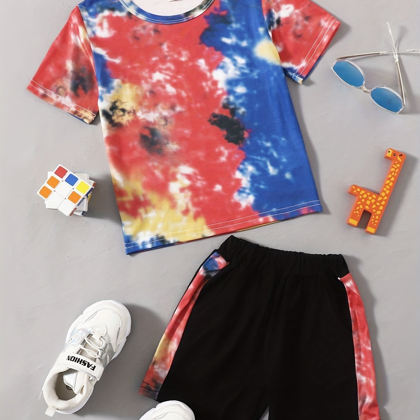 Boys Tie Dye T Shirt And Shorts Set For Summer