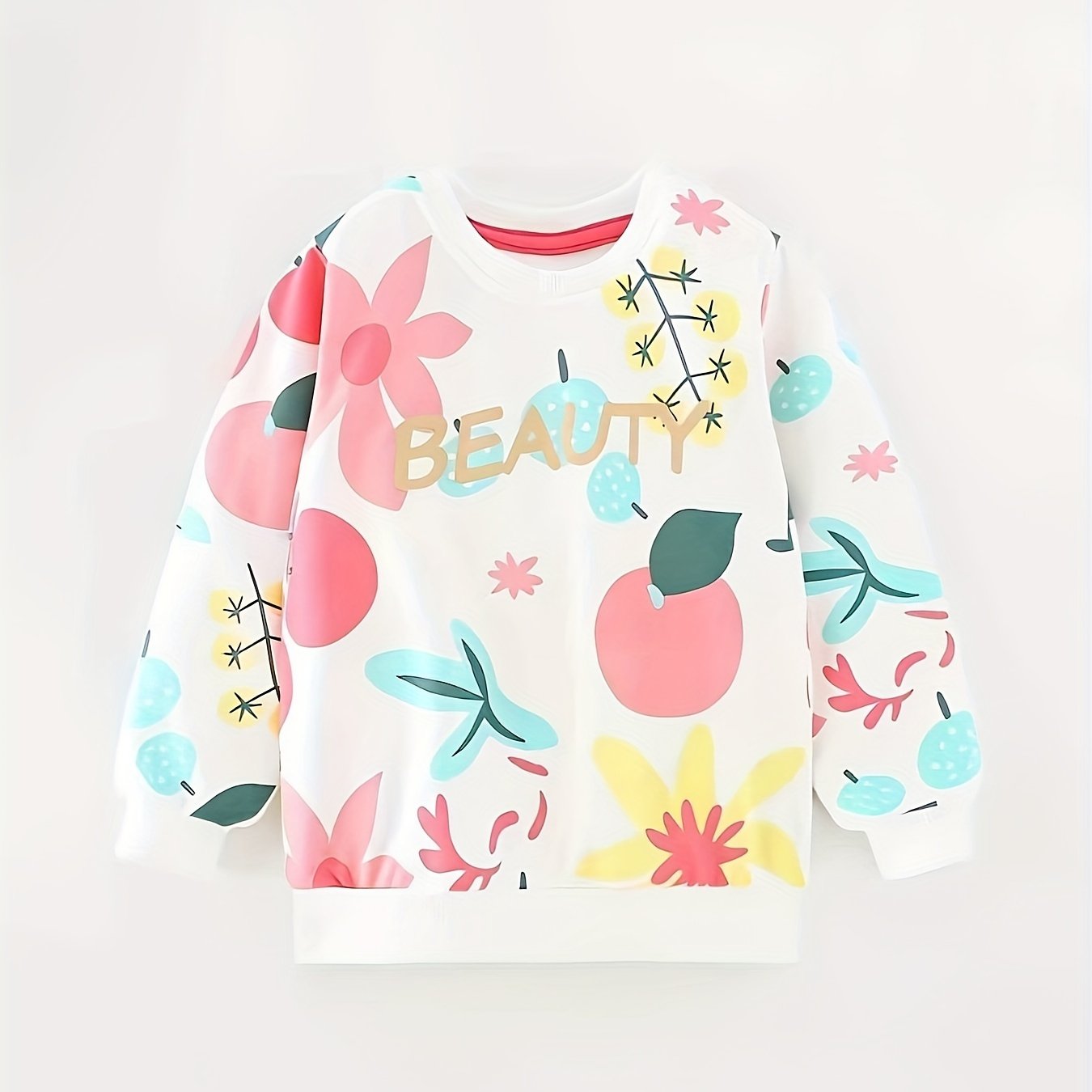 Fresh Fruit Graphic Girls Crew Neck Sweatshirt Casual Long Sleeve Top Pullovers