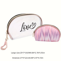 2pcs Tie Dye & Clear Makeup Bag Set Of 2 PVC Shell Shape Glitter Semicircle