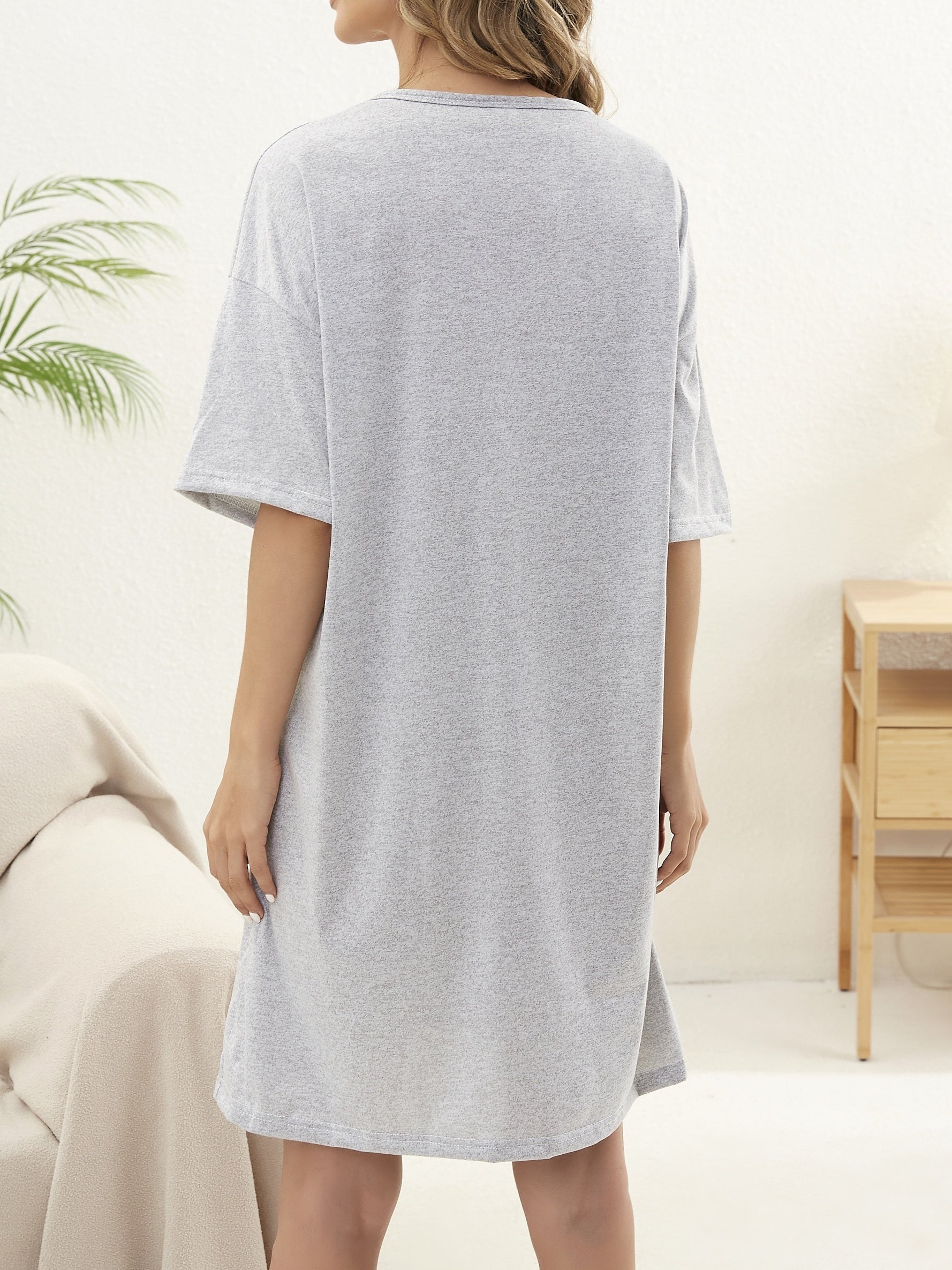 Women's Letter Print NightDress Short Sleeve Pajama Dress