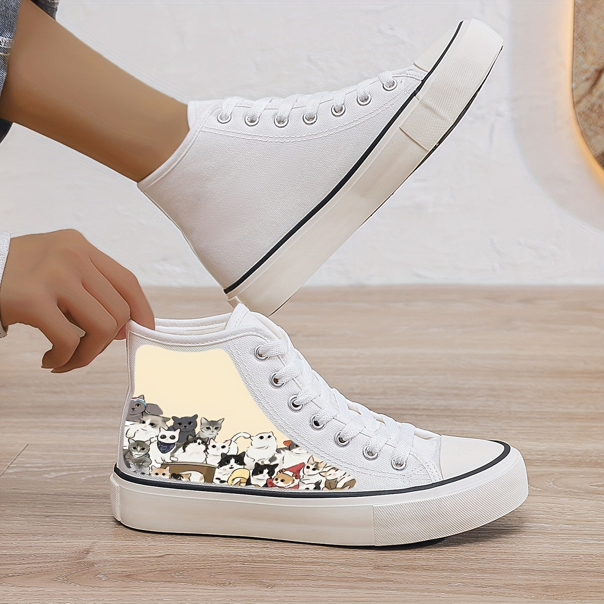 Kitten Print Plush Lined Thermal Chunky Canvas Sneakers