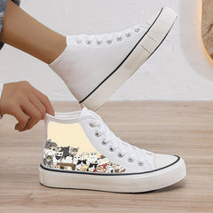 Kitten Print Plush Lined Thermal Chunky Canvas Sneakers