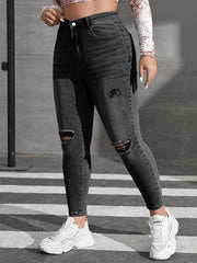 Ripped Button Fly Stretch Jeans