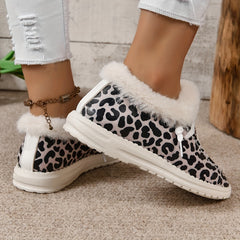 Women's Snow Boots Plush Warm Flat Shoes Snowman & Leopard Patterns