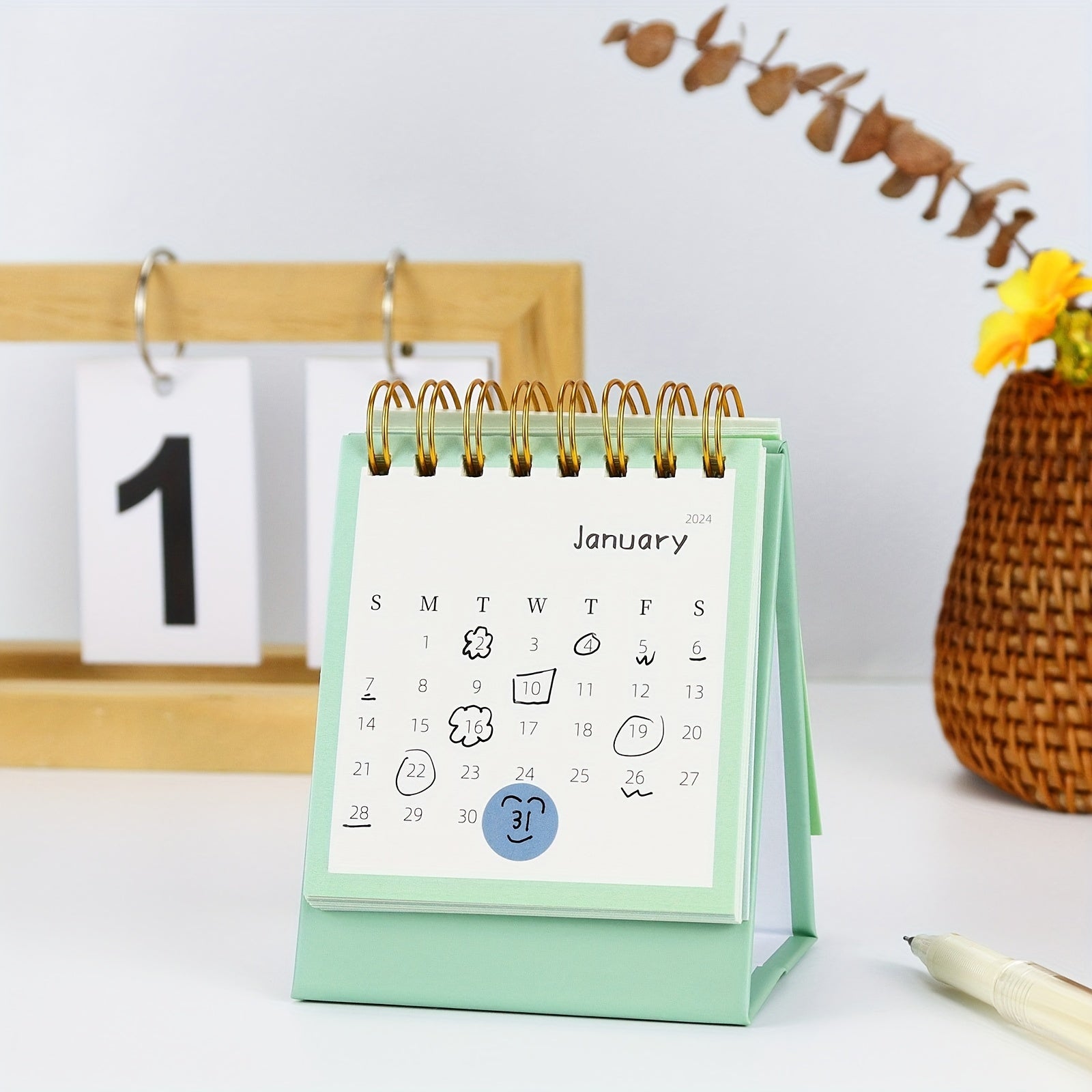 Green Mini Desk Calendar for Office and School Use