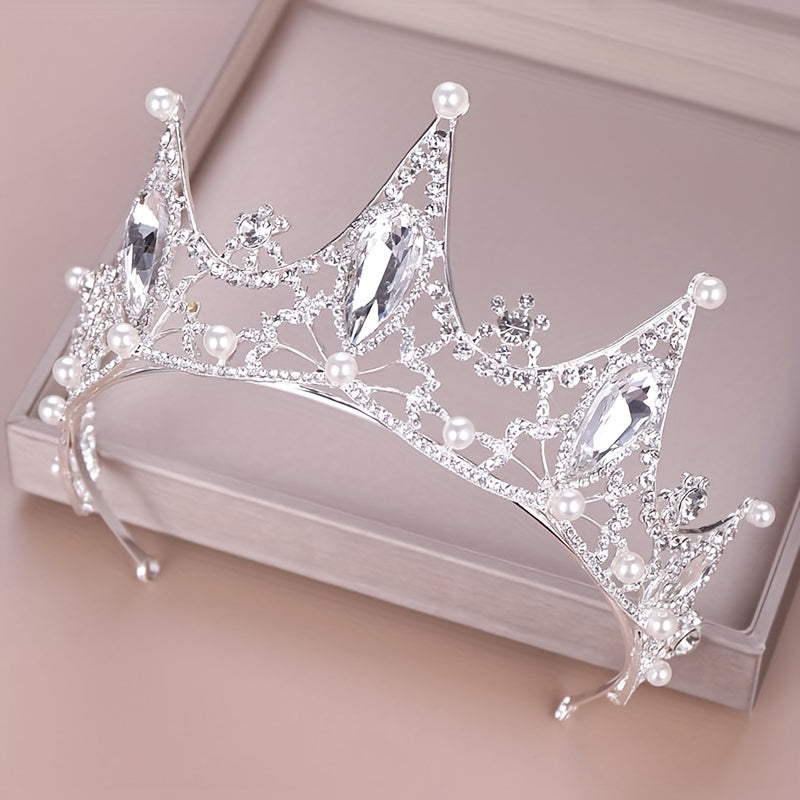 Baroque Style Bridal Tiara Headband with Faux Pearl Rhinestone Crown