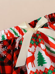 Baby Girls Christmas Romper Set Long Sleeve Letter Graphic Jumpsuit & Short Skir