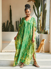 Tie Dye Striped V Neck Bat Sleeve Beach Cover Up Dress