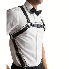 Men's Chest Suspender PU Leather Punk Style Suit Shirt