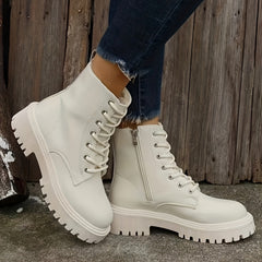 Women's Platform Combat Boots Lace Up & Side Zipper Ankle Boots