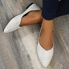 Women's Tweed Pointed Toe Flat Shoes Soft Sole Slip On Ballet Flats
