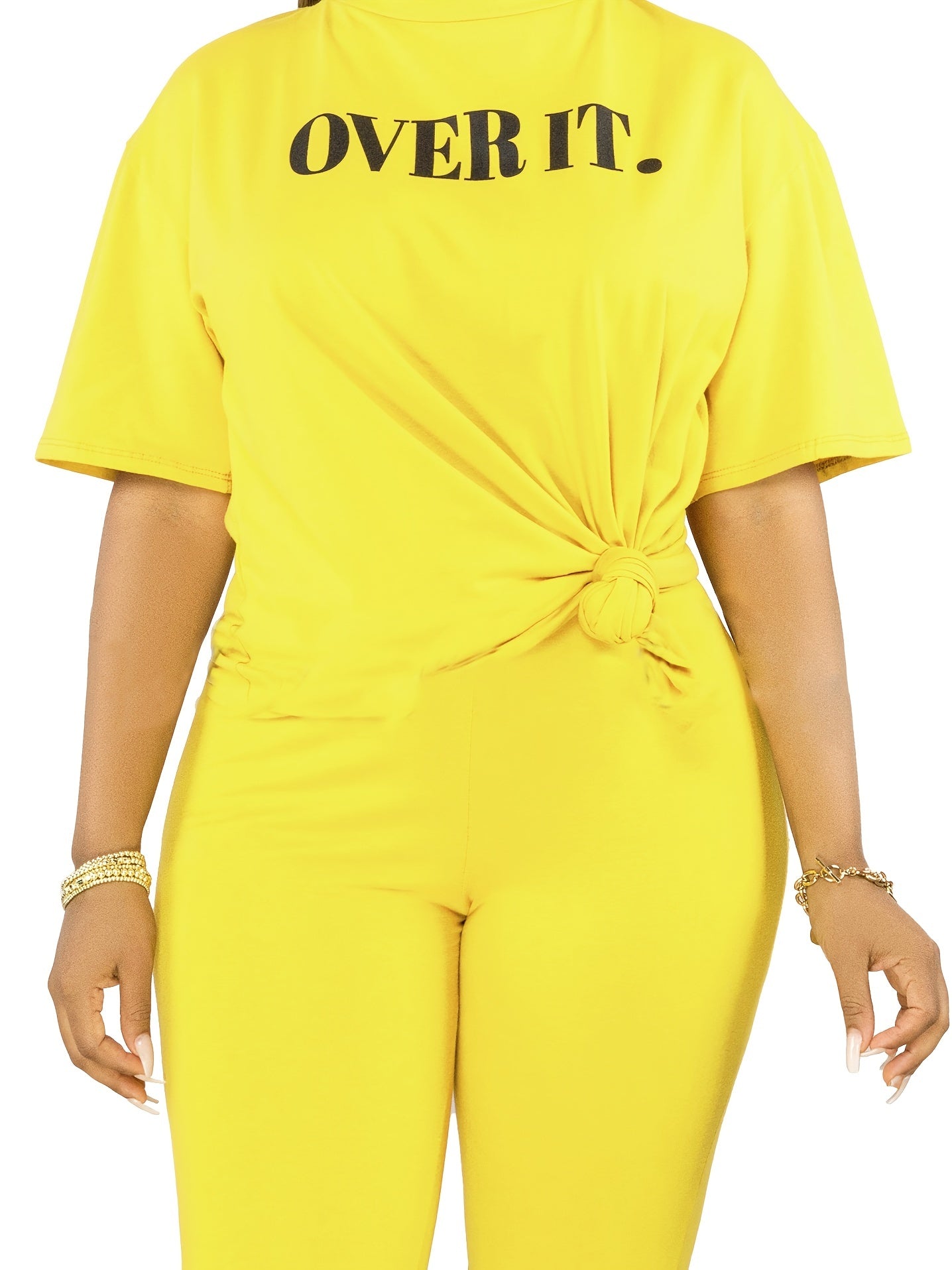 OVERIT Print Two piece Set Crew Neck Short Sleeve Top & Biker Shorts