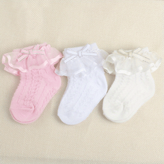 3 Pairs Baby Girl Lace Socks Silver Edge 0-6 Months