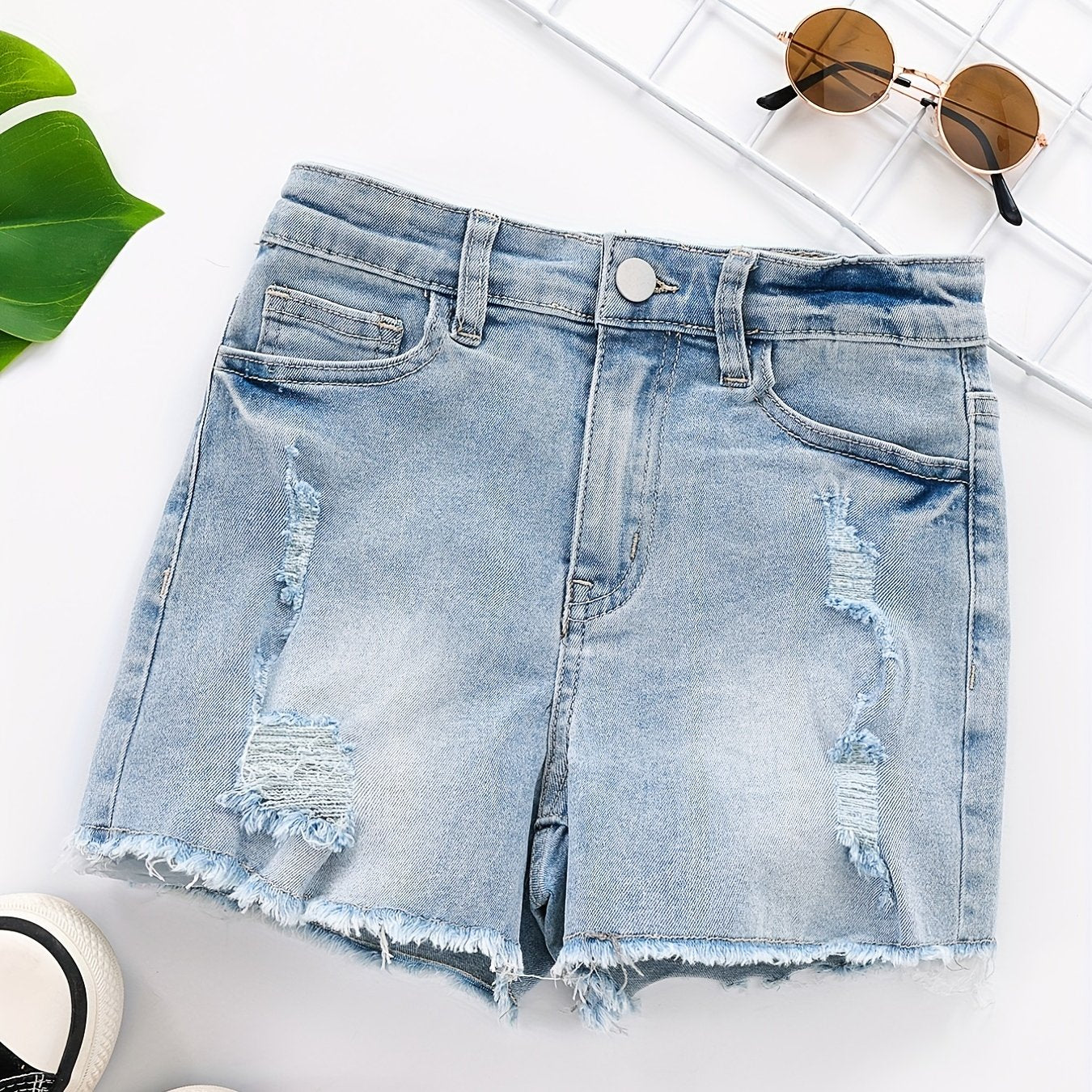 Girls Distressed Denim Shorts for Outdoor Summer Beach Kids