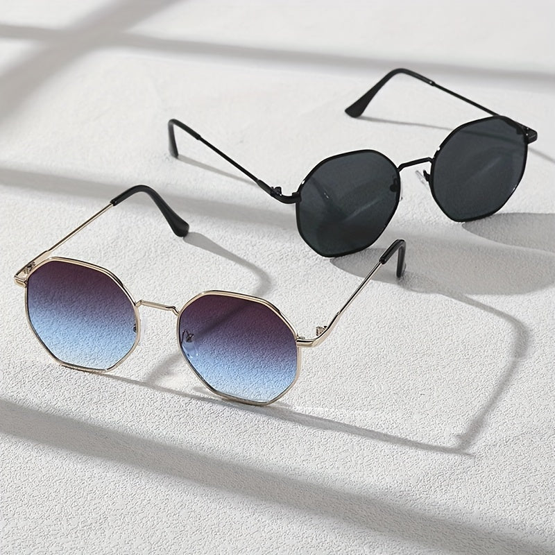 2 Pairs Men's Metal Round Frame Sunglasses Casual Eyewear