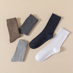 5 Pairs Solid Socks Comfy & Breathable Women's Mid Tube Stockings