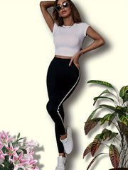 Contrast Trim Skinny Leggings Casual Every Stretchy Leggings Women's Clothing