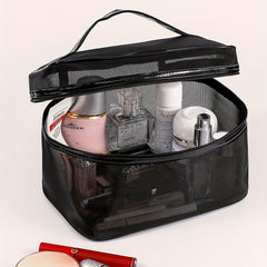 Clear Mesh Square Makeup Bag With Handle Portable Cosmetic Bag