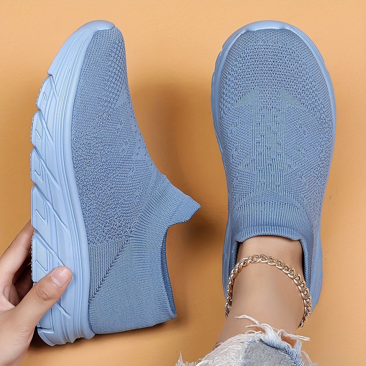 Solid Mesh Breathable Woven Casual Shoes Soft Comfortable Shock Absorption