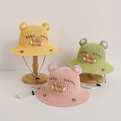 Kids' Cartoon Bear Straw Hat for Outdoor Adventures