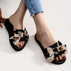 Women's Bowknot Slip-On Sandals Low Wedge Beach Shoes