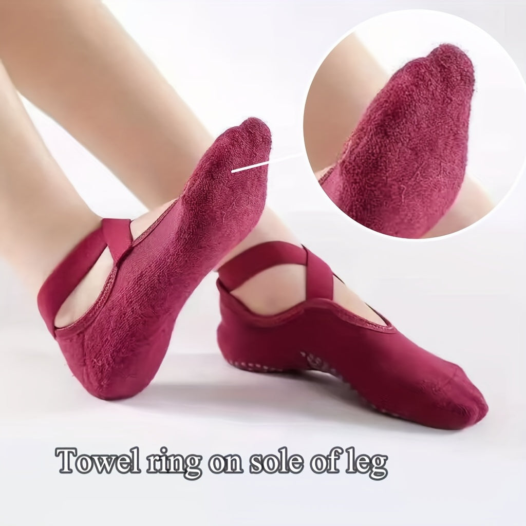 Women's Non Slip Yoga Socks with Extra Grips - Cross Strap Sports Socks