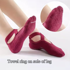 Women's Non Slip Yoga Socks with Extra Grips - Cross Strap Sports Socks