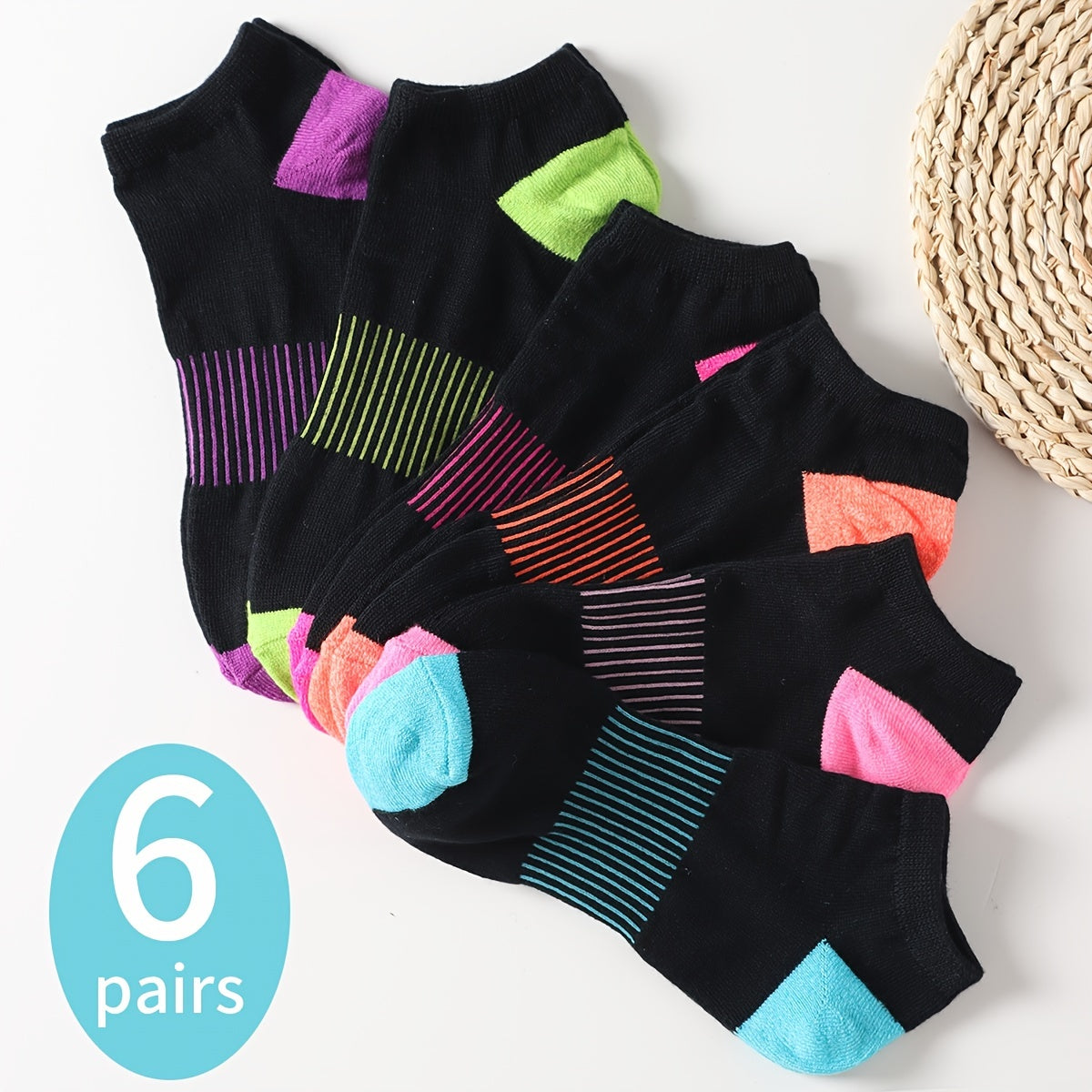 6 Pairs Creative Block Men's Crew Sports Socks Comfy Knitted Stockings