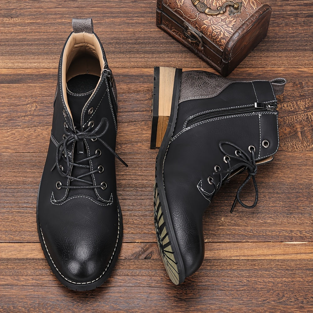 Men's PU Leather Casual Ankle Boots High Top Dress Shoes