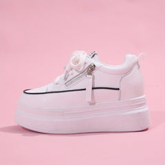 Women's Side Zipper Chunky Sneakers Lace Up Thick Sole Walking Shoes