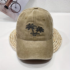 Coconut Tree Embroidered Baseball Cap Distressed Dad Hat