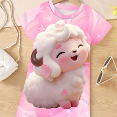 Cute 3D Sheep Graphic Dress for Girls