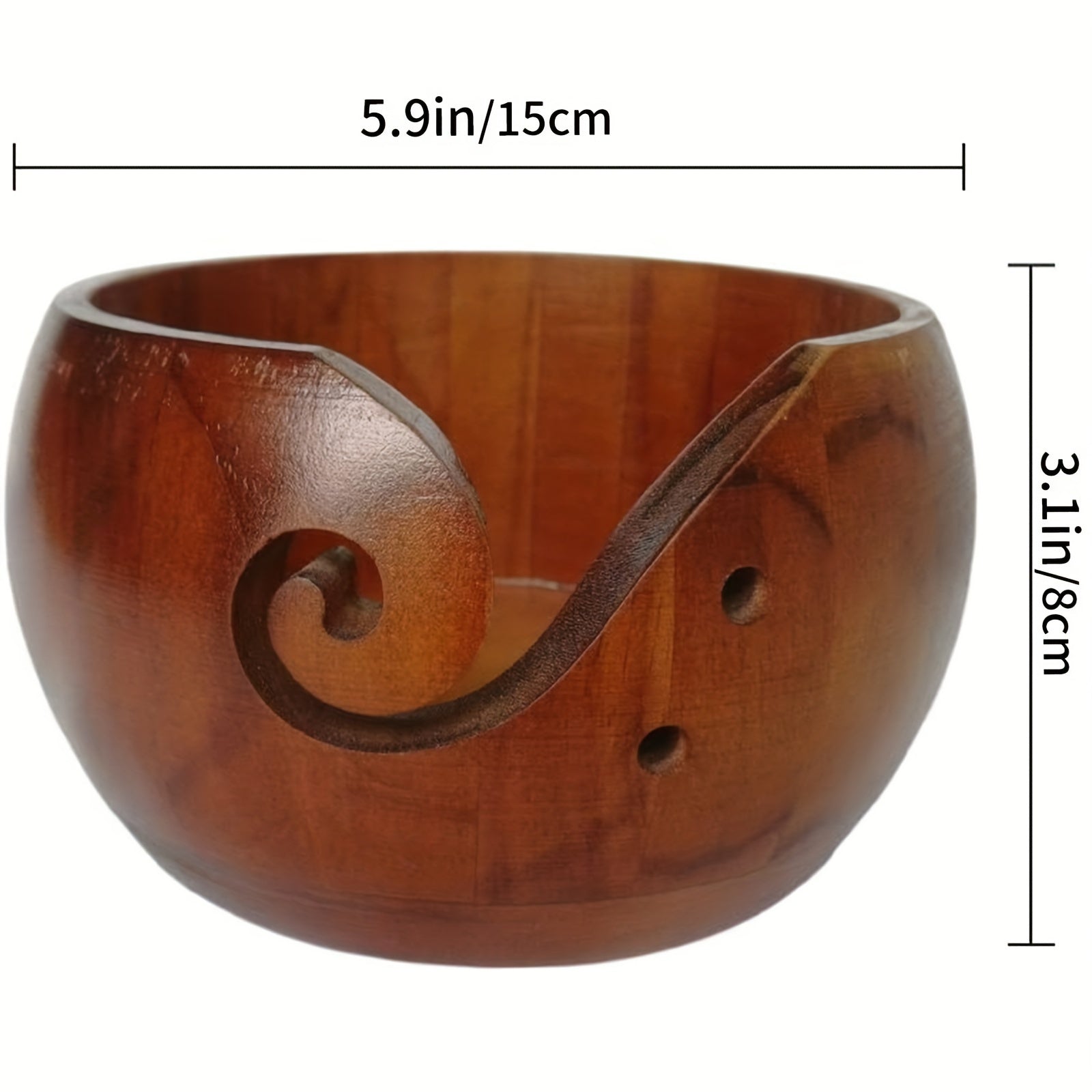 Wooden Yarn Bowl Crochet Wool Thread Storage Holder Carved Hole