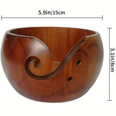 Wooden Yarn Bowl Crochet Wool Thread Storage Holder Carved Hole