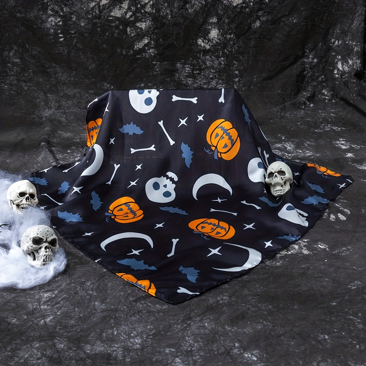 Skull Pumpkin Print Bandana Navy Halloween Neckerchief Hip Hop Head Wraps