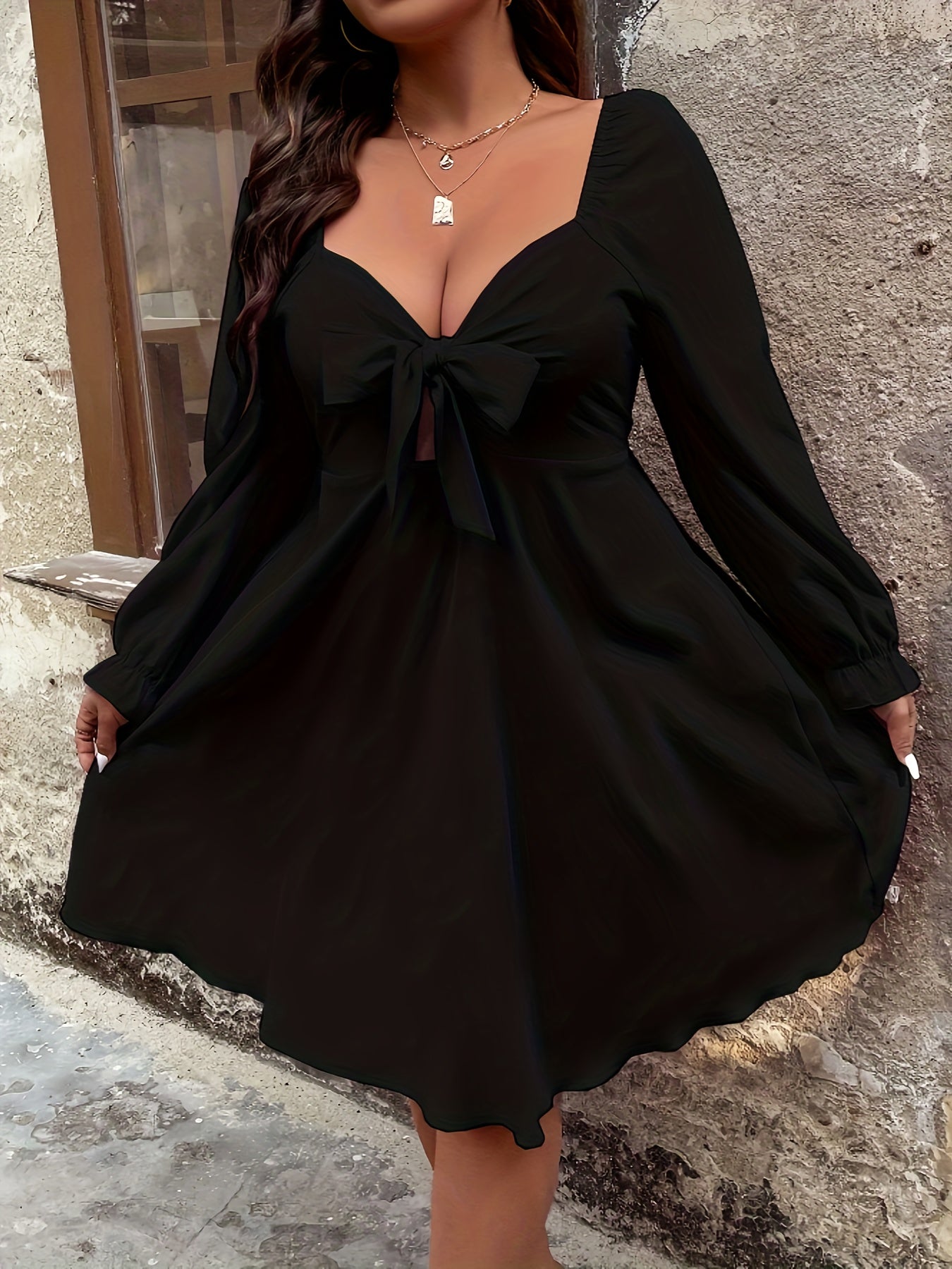 Flounce Sleeve Sweetheart Neck Swing Dress