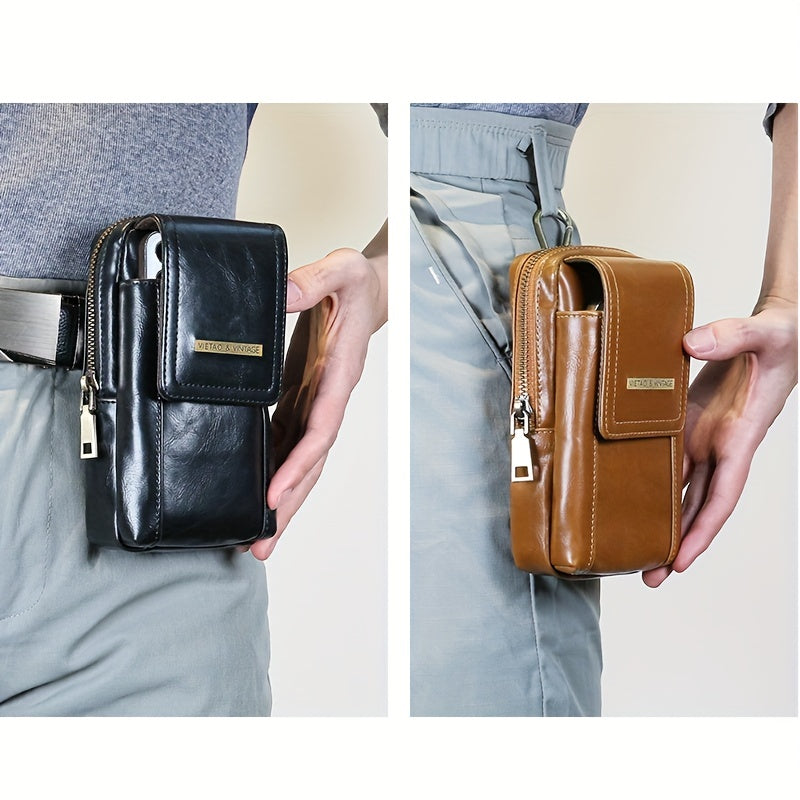 Vintage PU Leather Large Capacity Phone Storage Bag for Men
