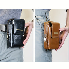 Vintage PU Leather Large Capacity Phone Storage Bag for Men