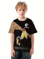 Rooster 3D Print Boys T-shirt Lightweight Short Sleeve Top Summer Kids Outfit
