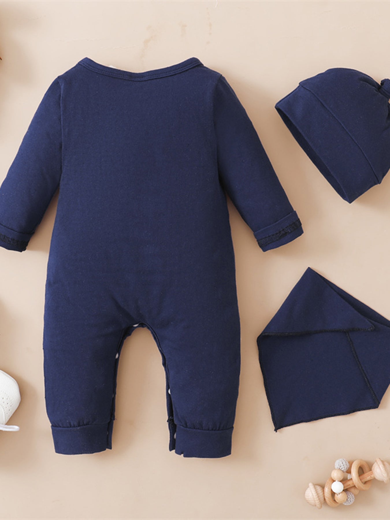 Baby Boys Long Sleeve Jumpsuit Bib & Hat Set
