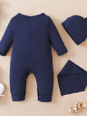 Baby Boys Long Sleeve Jumpsuit Bib & Hat Set