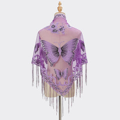 Vintage Butterfly Embroidery Tassel Shawl Lace Wraps for Women