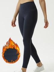 Women's Solid Fleece Tights High Waisted Yoga Leggings