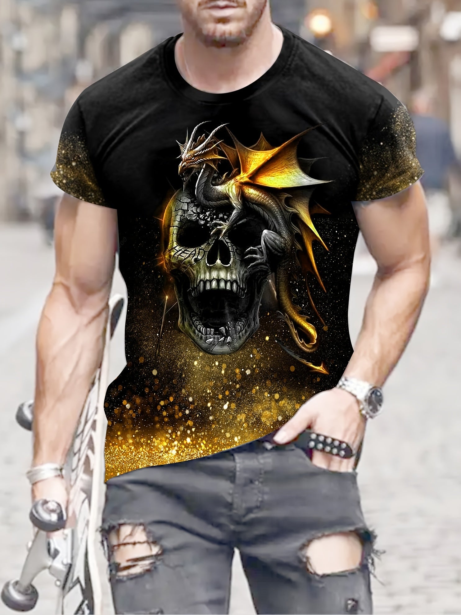 Skull 3d Print Men's Graphic T shirt
