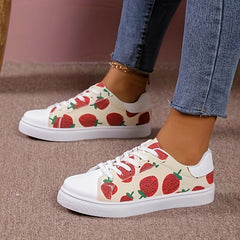Women's Strawberry Lace up Sneakers Lightweight Walking Shoes