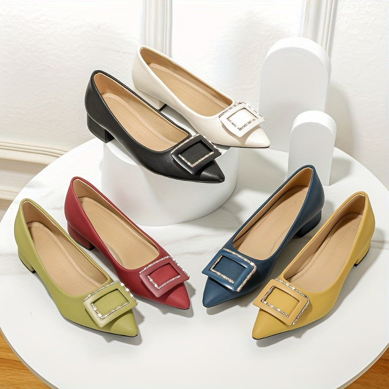 Rhinestone Buckle Slip On Point Toe Shoes Lightweight Soft Outdoor Comfy