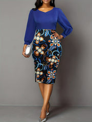 Colorblock Floral Print Bodycon Midi Dress